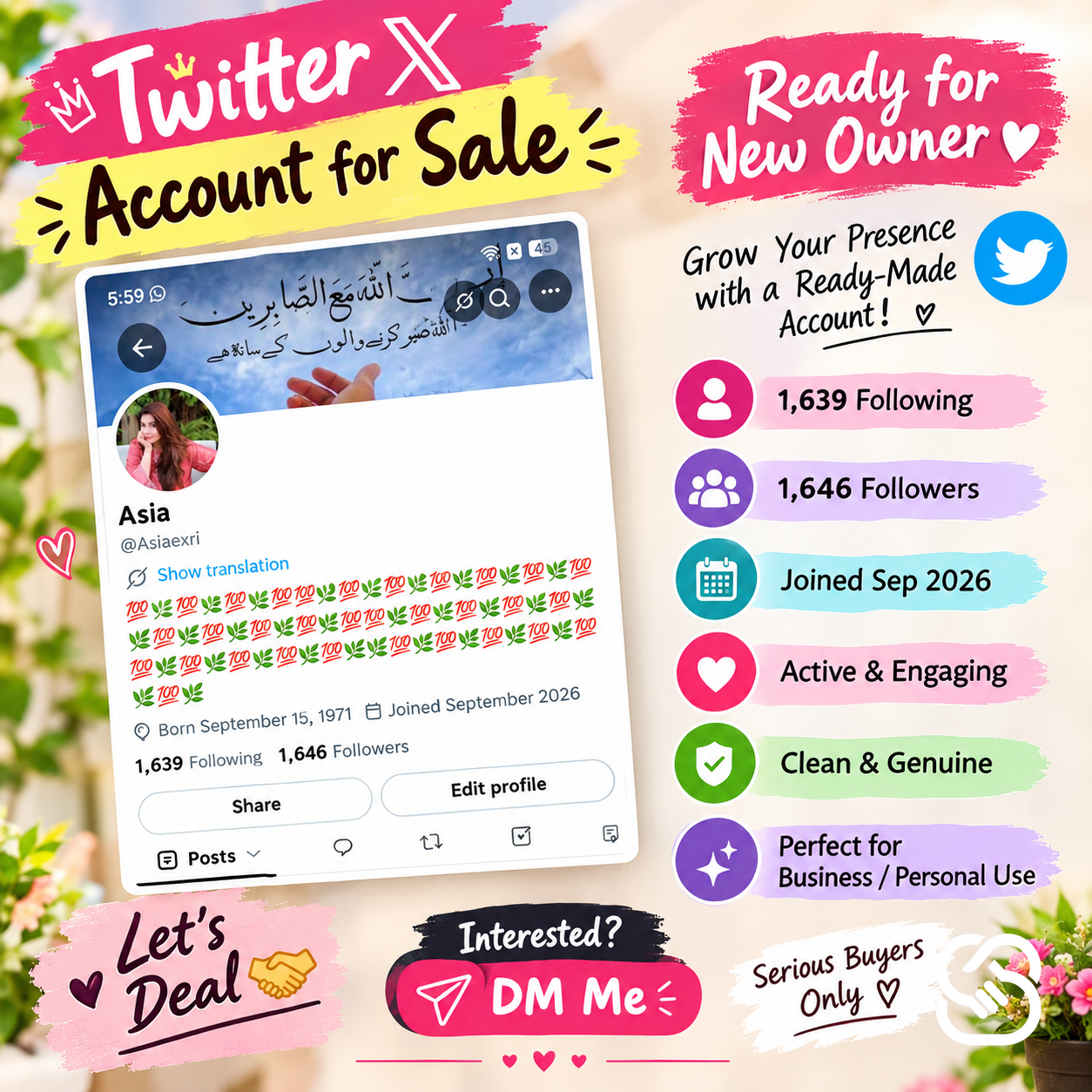 1.6k Followers Twitter (X) Account "Asia" Available Now