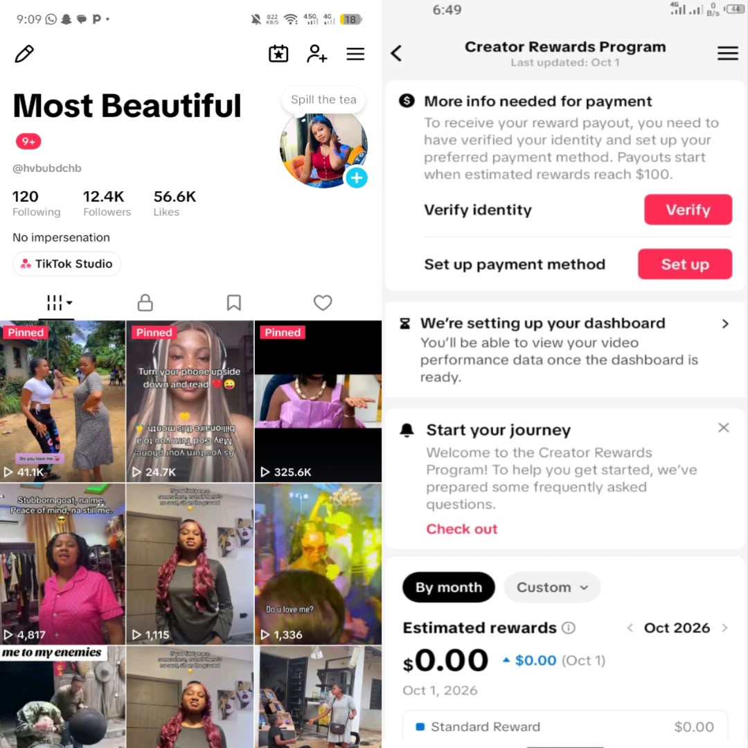 12k Followers Monetized UK TikTok Account - Active Nigeria Content