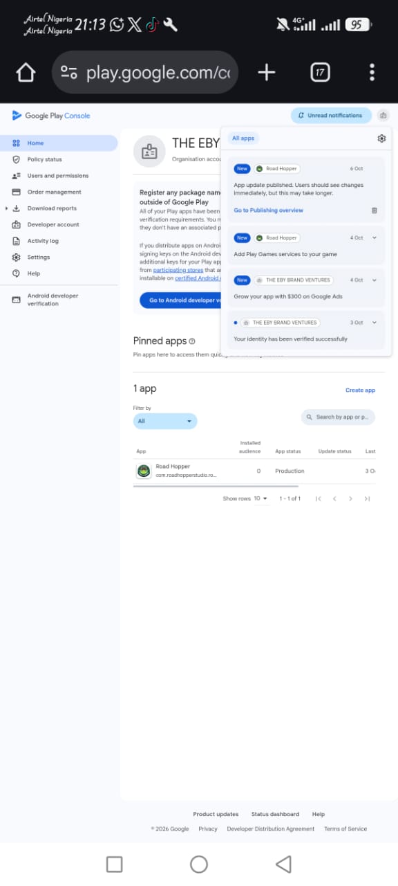 Fresh 2026 Nigerian Organization Google Play Console Account